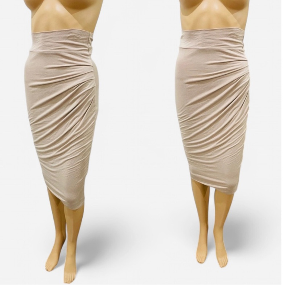 John Eshaya nude jersey pencil skirt S